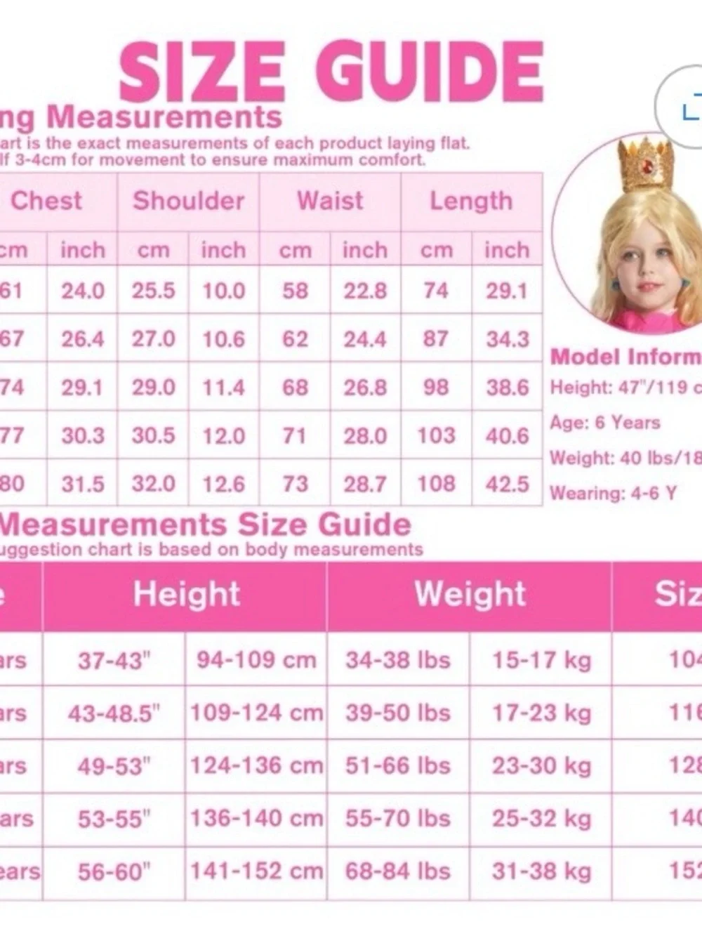 NWT Princess Peach Costume Full Set Size 140 | Dress Wig Gloves Wand Crown